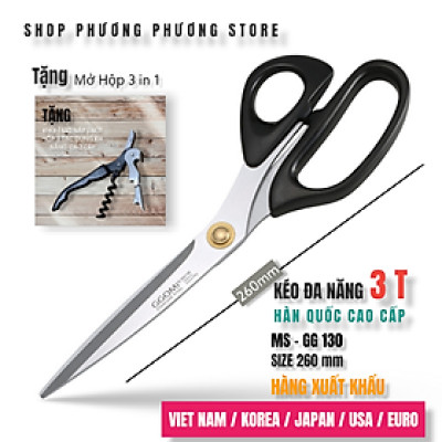 Kéo Hàn Quốc Nhà Bếp Kéo Cắt Gà Cắt Đồ Đa Năng Cao Cấp ( Tặng Khui Hộp 3 in 1 )