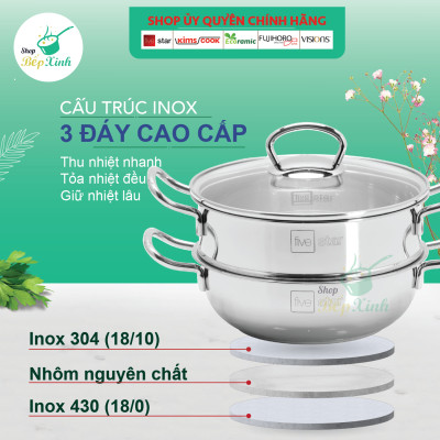 Nồi lẩu xửng hấp FIVESTAR 3 đáy từ nắp kính , tặng 1 vá canh 20cm | 24cm | 26cm | 28cm