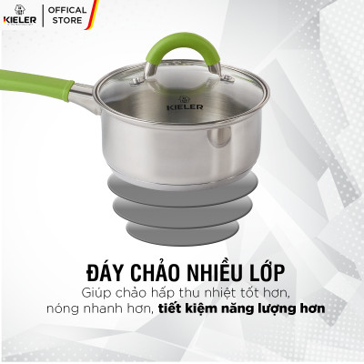Chảo sốt có nắp KIELER đáy từ 16cm nấu nhanh, tiết kiệm điện, có 2 lớp chống dính Whitford ít bám dầu mỡ RW1003-C16 - Hàng Chính Hãng