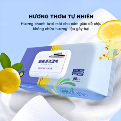 Khăn Giấy Ướt Lau Bếp 80 Tờ Đa Năng Mềm Mại, Thân Thiện, An Toàn Với Da Siêu Tiết Kiệm, Tiện Dụng, Lau Cực Sạch