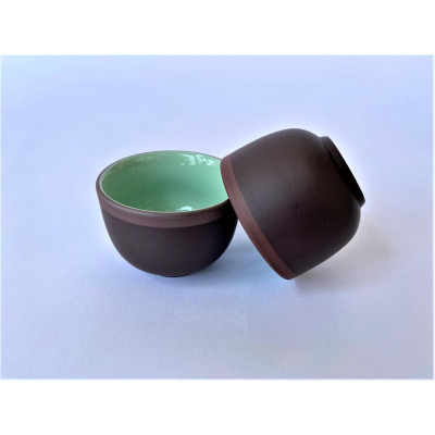 Ấm trà tử sa bát Tràng Tống mầu nâu gụ chỉ đỏ lòng xanh