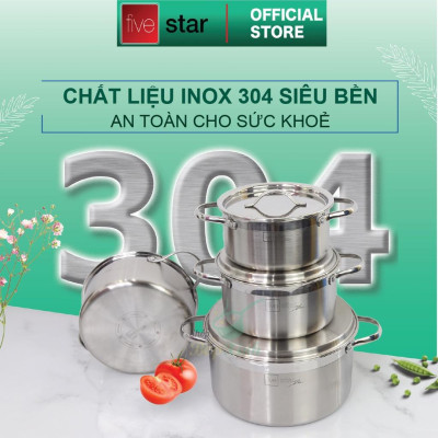Bộ nồi chảo chống dính sâu lòng tổ ong 3 lớp đáy liền inox 304 Fivestar Plus 5 món quai oval nắp inox, tặng 1 sạn inox