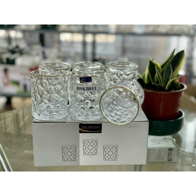 Bộ 6 cốc thủy tinh viền vàng họa tiết hoa 4 cánh DSKB 011