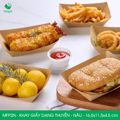 MFP2N - 16.5x11.5x4.5 cm - 25 khay giấy dáng thuyền đựng thức ăn, khay giấy đựng món tráng miệng