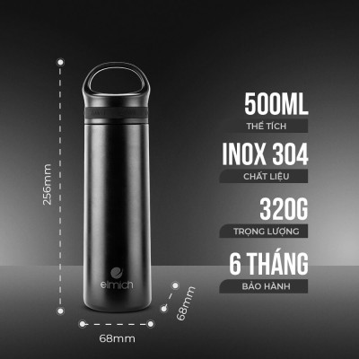 Bình Giữ Nhiệt Inox 304 Elmich EL-3686OL 500ml, Hàng Chính Hãng, Nắp Tích Hợp Quai Xách - JoyMall