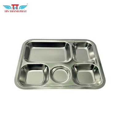 Khay inox đựng cơm 5 ngăn nhỏ Tín Thành Phát Thiết kế nhỏ gọn, dễ dàng sử dụng, đảm bảo vệ sinh