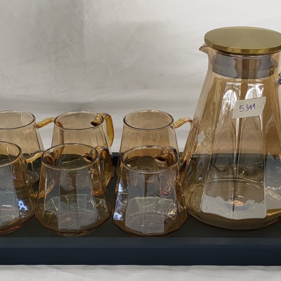 Bộ bình đựng nước thủy tinh chịu nhiệt 6 ly kèm khay - ANTH667