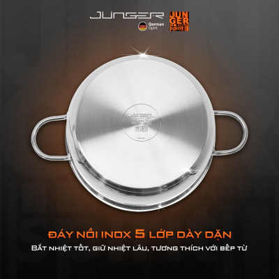 Bộ nồi inox 304 Junger JC-100 13 chi tiết Tay cầm cách nhiệt Hàng Chính Hãng Bảo Hành 12 Tháng