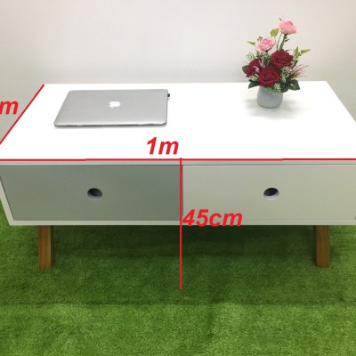 Bàn sofa hình hộp trắng có hộc kéo T919-1