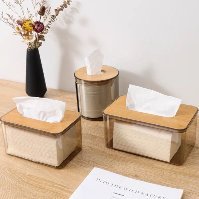 Hộp Đựng Giấy Ăn Khăn Giấy Nhựa MiKa Trong Suốt Nắp Gỗ Tre Tự Nhiên Màu Sắc Kiểu Dáng Phong Cách Bắc Âu