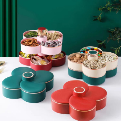 Khay đựng mứt tết Hoa Đào Tết 2 Tầng kèm lọ đựng tăn 2 in 1 - Khay đựng đồ ngày tết: Bánh kẹo, trái cây, đồ sấy...