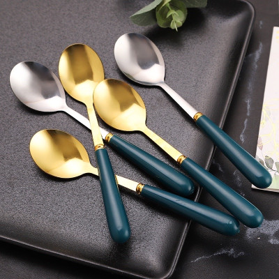 Combo hộp  5 muỗng vân đá inox sang trọng , muỗng ăn decor trang trí bàn ăn