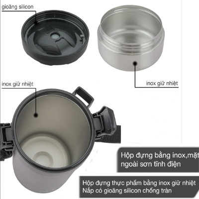 Hộp cơm giữ nhiệt 4 ngăn inox 304 chuẩn Đức LBT856, dung tích 2.2L kèm đũa