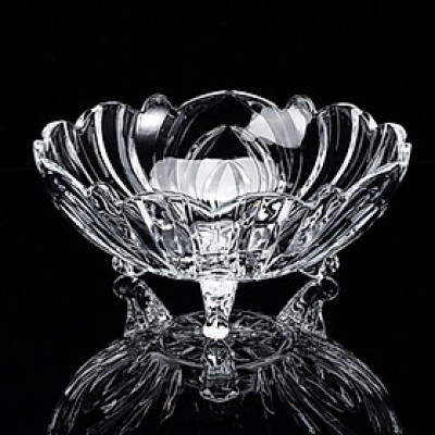 Khay bát thủy tinh pha lê ba chân trong suốt trưng bánh kẹo trái cây loại 24.2cm x 10.5cm