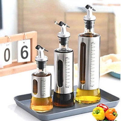 Bình Rót Gia Vị Dầu Ăn, Nước Mắm – Chai Thủy Tinh  200ML Bọc Inox Sang Trọng