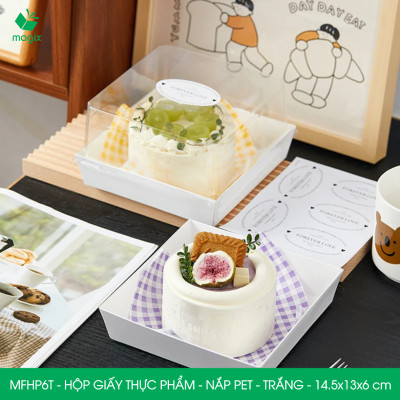 MFHP6T - 14.5x13x6 cm - 50 hộp giấy nắp PET kraft trắng đựng thực phẩm, thức ăn mang đi