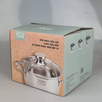 [Hàng chính hãng] Bộ 3 nồi inox đáy từ 3 lớp Greencook GCS06 dùng được trên mọi loại bếp, quai cách nhiệt size 16/20/24cm