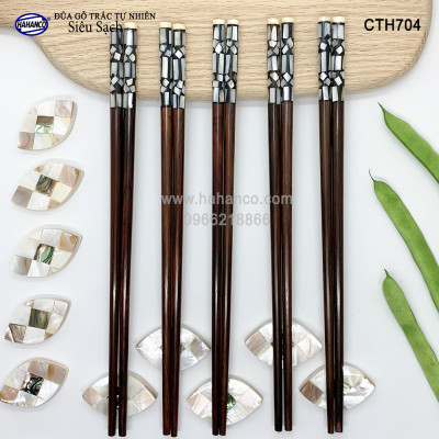 Đũa gỗ Trắc đầu cẩn xà cừ hoa văn thủ công, đẹp mắt (10 đôi) CTH704 - Tặng kèm hộp đẹp làm quà biếu