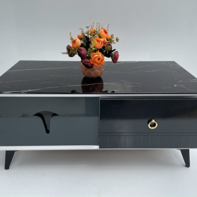 Bàn trà mặt kính Tundo mẫu mới 2023 kèm hộc kéo tiện lợi KT50x100x45cm