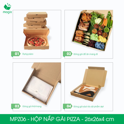 MPZ06 - 26x26x4 cm - 60 Hộp nắp gài pizza đa dụng - Hộp nắp gập, hộp carton gói hàng, hộp quà