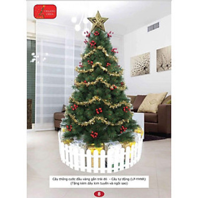 Cây thông noel cước đầu vàng gắn trái đỏ 1m5 - Mẫu cây như thật