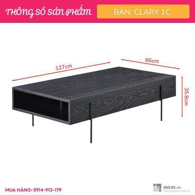 Bàn sofa gỗ sồi hình hộp chữ nhật sang trọng SMLIFE Clary 1C | D127 x R66 x C36cm | gỗ Cao Su và Veneer Sồi