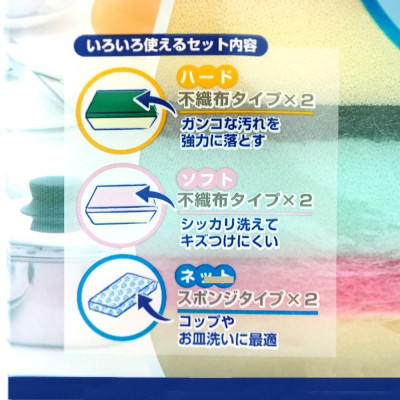 Combo 01 búi thép cọ xoong, nồi, chảo không rỉ 60g + 01 set 06 miếng mút rửa chén bát Kokubo - Nội địa Nhật Bản