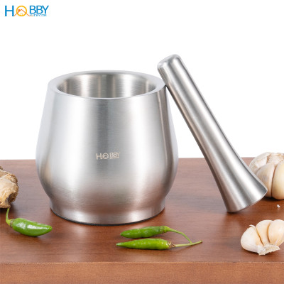 Chày cối inox 304 không rỉ có đế giảm ồn và nắp Hobby home decor CI1