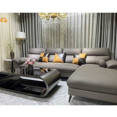 Sofa góc L da bò Italy Tundo màu xám – SFLCT01 3m3 x 1m9 hàng cao cấp chuẩn da bò nhập khẩu Ý