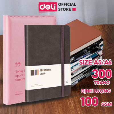 Sổ Da A5/A6/A7 Sổ Tay Bìa Da Kẻ Ngang Deli - 300 Trang Giấy Dày Chất Lượng Chống Nước Quà Tặng Sang Trọng