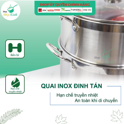 Bộ xửng hấp đáy từ cao cấp Fivestar standard inox 430 nắp kính size 30cm , tặng 1 muỗng canh
