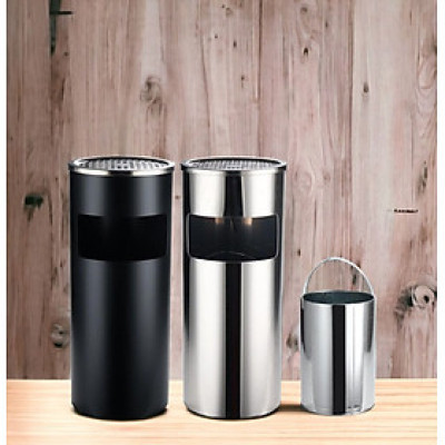 Thùng rác inox tròn, thùng rác inox gạt tàn tròn dùng trong nhà hàng sảnh khách sạn văn phòng nơi công cộng