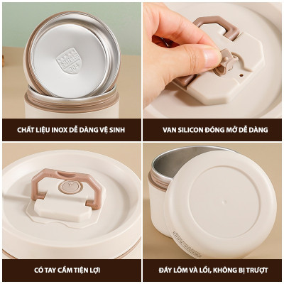 Hộp Đựng Cơm Giữ Nhiệt 3 Tầng Tặng Kèm Đũa Thìa, Hộp Cơm Văn Phòng Tiện Lợi