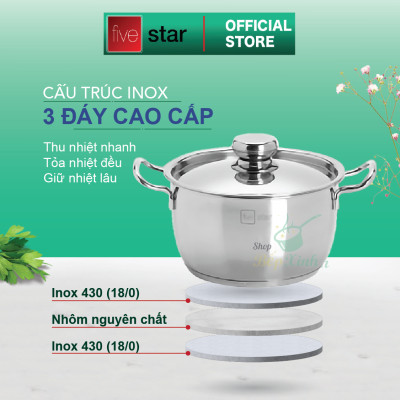 Bộ nồi inox 430 Fivestar Standard nắp inox FS-B3010 (Kích thước 16cm - 20cm - 24cm) , tặng 1 vá canh