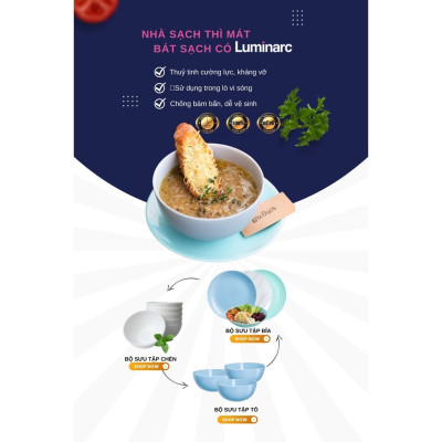 Tô Thủy Tinh Luminarc Marble 18cm đựng thức ăn, kháng vỡ, cường lực - Bộ 3 cái - P3756