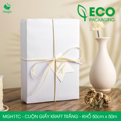 MGH1TC - 50cm x 50m - Cuộn giấy Kraft Trắng gói hàng, giấy gói quà, giấy lót | Magix Packaging