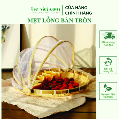 Lồng bàn tre, mẹt lồng bàn gấp gọn decor nhiều Size thân thiện với môi trường 42cm