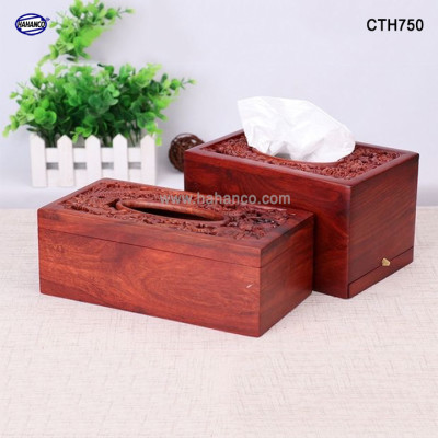 Hộp giấy ăn gỗ Hương, Long Phụng sum vầy (CTH750) loại to hàng đẹp - Mang lại tài lộc cho gia chủ