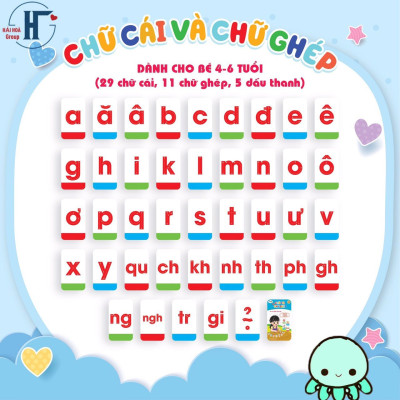 Combo 2 bộ thẻ Chữ cái và chữ ghép, Thẻ học toán dành cho bé 4-6 tuổi