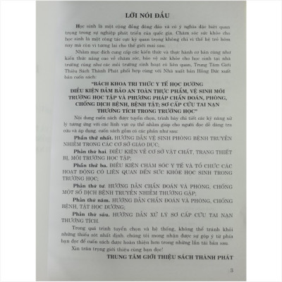 Bách Khoa Tri Thức Y Tế Học Đường - Điều Kiện Đảm Bảo An Toàn Thực Phẩm, Vệ Sinh Môi Trường Học Tập và Phương Pháp Chẩn Đoán Phòng Chống Dịch Bệnh, Bệnh Tật, Sơ Cấp Cứu Tai Nạn Thương Tích Trong Trường Học - V1799T