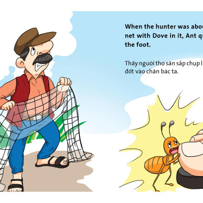 Combo 4 quyển Truyện tranh ngụ ngôn dành cho thiếu nhi ( Song Ngữ Anh - Việt )cò và cáo+ chú bé chăn cừu+ kiến và chim bồ câu+ bộ lông mượn