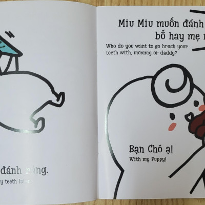Sách Ehon Miu Miu Tự Lập Phần 1 Song Ngữ - Đánh Răng Song Ngữ