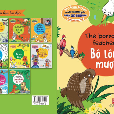Combo 4 quyển Truyện tranh ngụ ngôn dành cho thiếu nhi ( Song Ngữ Anh - Việt )cò và cáo+ chú bé chăn cừu+ kiến và chim bồ câu+ bộ lông mượn