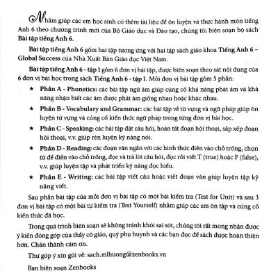 Bài Tập Tiếng Anh 6 - Tập 1 (Không Đáp Án) - Dùng Kèm SGK Tiếng Anh 6 Global Success (2022)