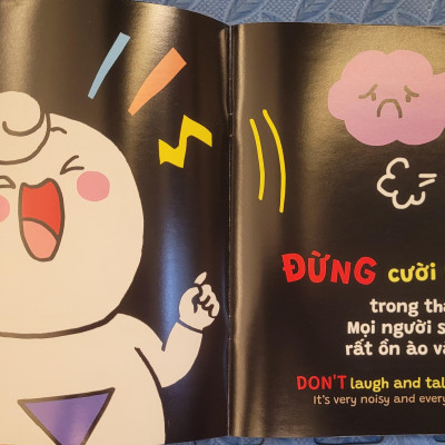 Sách Ehon Miu Bé Nhỏ Phần 4 Song Ngữ - Miu Bé Nhỏ Đừng Nói Oang Oang Nơi Công Cộng Nhé