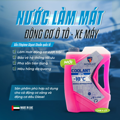 Nước Làm Mát Ô tô, Xe Máy Màu Hồng NOMAD COOLANT Antifreeze Can 4L Nhập Khẩu Chính Hãng