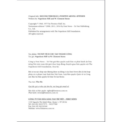 Sách Tư duy tích cực tạo thành công - Napoleon Hii - W.Clement Stone