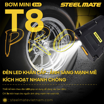 Bơm mini điện tử đa năng & kích bình T8 PRO STEELMATE