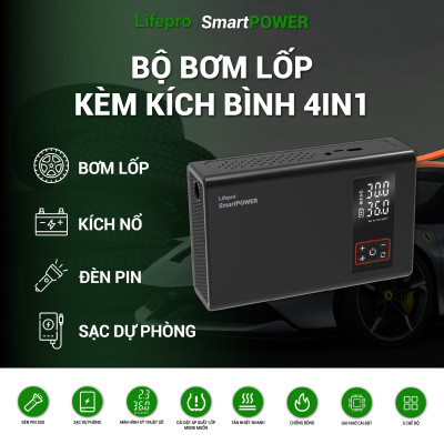 Máy bơm lốp ô tô kèm kích bình đa năng Lifepro SmartPOWER Hàng chính hãng