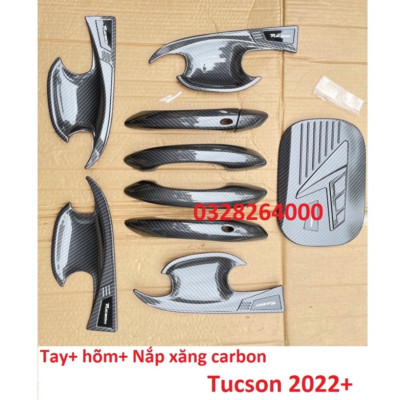 Ốp tay nắm, hõm cửa, nắp xăng, ốp gương CARBON xe Huyndai Tucson 2022, 2023 vân Cacbon cao cấp